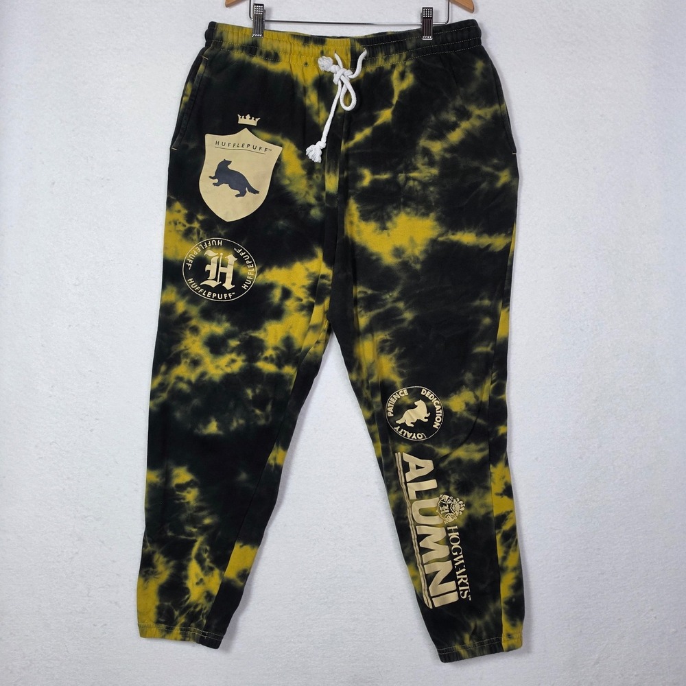 BoxLunch‎ Harry Potter Hufflepuff Alumni Joggers Mens XL Tie Dye Yellow Black